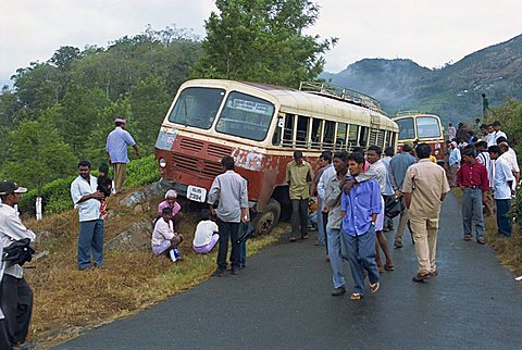 Bus accident near Munnar, Western Ghats, Kerala state, India, Asia