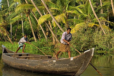 Typical backwater scene, Kerala state, India, Asia