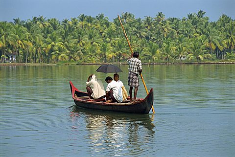 Canals and rivers used as roadways, ferry on Backwaters, Kerala state, India, Asia