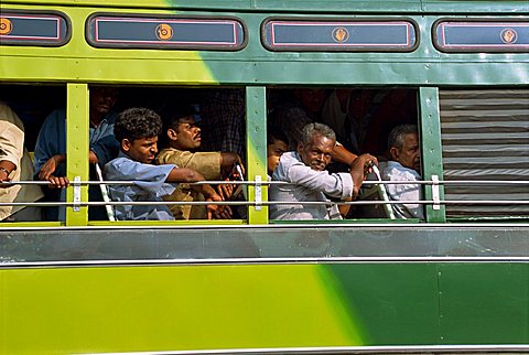 Passengers on a bus in Tamil Nadu state, India, Asia