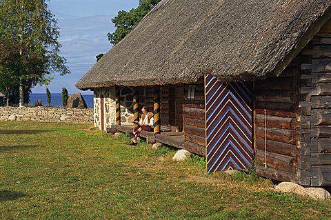 Exterior of a thatched wooden house, Folklore Park near Tallinn with many old Estonian houses, Tallinn, Estonia, Baltic States, Europe