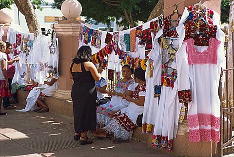 Embroidered blouses (buipiles) for sale, Valladolid, Yucatan, Mexico, North America