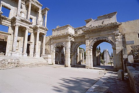 Reconstructed Library of Celsus, archaeological site, Ephesus, Anatolia, Turkey, Asia Minor