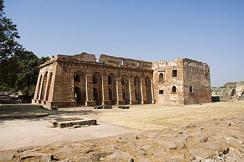 Hindola Mahal or Swinging Palace in the Royal Enclave, Mandu, Madhya Pradesh state, India, Asia