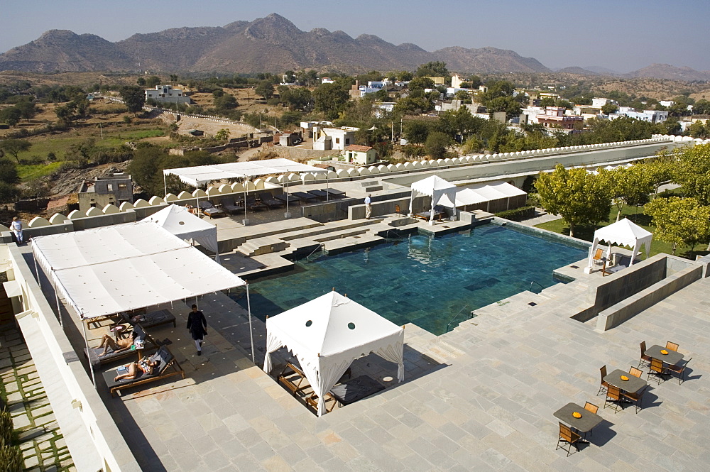 Old fort of Devi Gath (Devi Garh) now a heritage hotel, near Udaipur, Rajasthan state, India, Asia