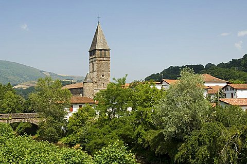 Old church in St. Etienne de Baigorry, Basque country, Pyrenees-Atlantiques, Aquitaine, France, Europe