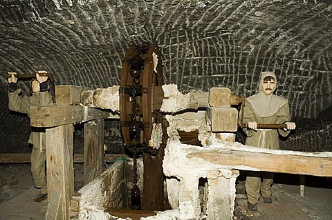 Scenes of working life in the Wieliczka Salt Mine, UNESCO World Heritage Site, near Krakow (Cracow), Poland