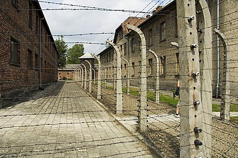 Electric fence, Auschwitz concentration camp, now a memorial and museum, UNESCO World Heritage Site, Oswiecim near Krakow (Cracow), Poland, Europe