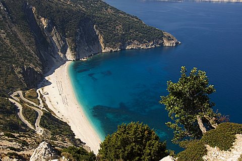 Myrtos Beach, the best beach for sand near Assos, Kefalonia (Cephalonia), Greece, Europe