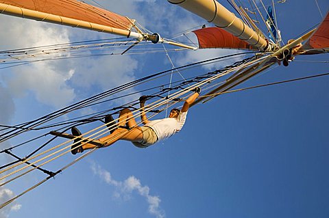 Sailboat that takes tourists out for sunset cruise, Key West, Florida, United States of America, North America