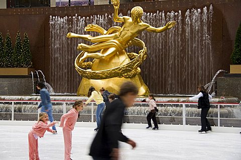 Ice rink at Rockefeller Center, Mid town Manhattan, New York City, New York, United States of America, North America