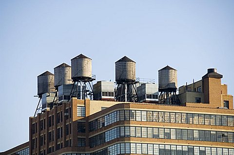 Water towers on building, Manhattan, New York City, New York, United States of America, North America