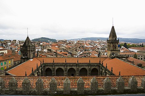 Cloisters from roof of Santiago Cathedral, UNESCO World Heritage Site, Santiago de Compostela, Galicia, Spain, Europe