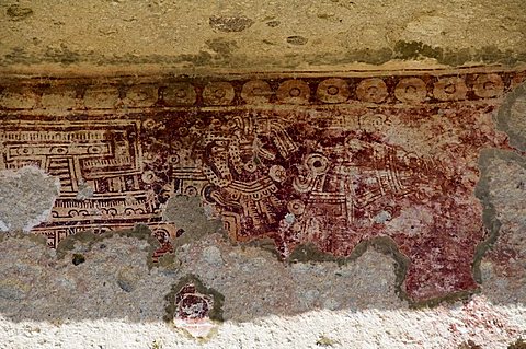 Old mural painting, Mitla, ancient Mixtec site, Oaxaca, Mexico, North America