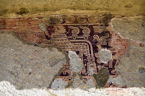 Old mural painting, Mitla, ancient Mixtec site, Oaxaca, Mexico, North America