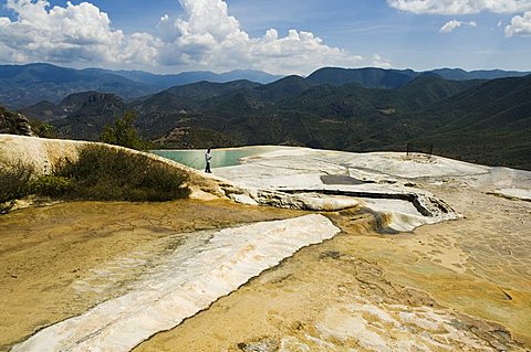 Hierve el Agua (the water boils), hot springs, water rich in minerals bubbles up from the mountains and pours over edge, Oaxaca, Mexico, North America