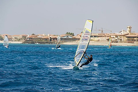 Wind surfing at Santa Maria on the island of Sal (Salt), Cape Verde Islands, Africa