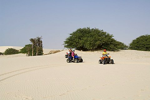 Tourists on quad motorbikes, Praia de Chaves (Chaves Beach), Boa Vista, Cape Verde Islands, Africa