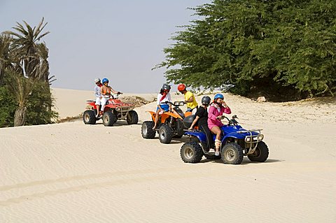 Tourists on quad motorbikes, Praia de Chaves (Chaves Beach), Boa Vista, Cape Verde Islands, Africa