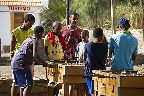 Playing table football at Cidade Velha, Santiago, Cape Verde Islands, Africa