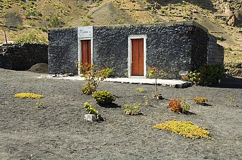 Typical house with attractive garden, in the volcanic caldera, Fogo (Fire), Cape Verde Islands, Atlantic, Africa