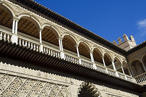 Patio de las Doncellas (Patio of the Maidens), Real Alcazar, UNESCO World Heritage Site, Santa Cruz district, Seville, Andalusia (Andalucia), Spain