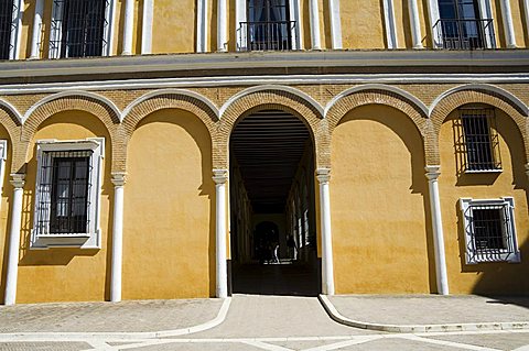 Detail of building in the Patio de la Monteria, Real Alcazar, Santa Cruz district, Seville, Andalusia (Andalucia), Spain, Europe