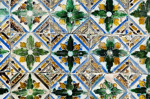 Azulejos tiles in the Mudejar style, Casa de Pilatos, Santa Cruz district, Seville, Andalusia, Spain, Europe