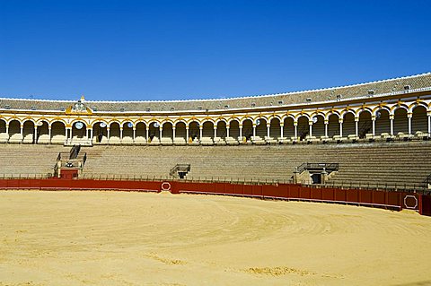 Inside the Bull Ring, Plaza de Toros De la Maestranza, El Arenal district, Seville, Andalusia, Spain, Europe