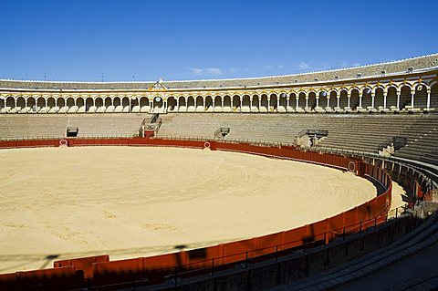 Inside the Bull Ring, Plaza de Toros De la Maestranza, El Arenal district, Seville, Andalusia, Spain, Europe