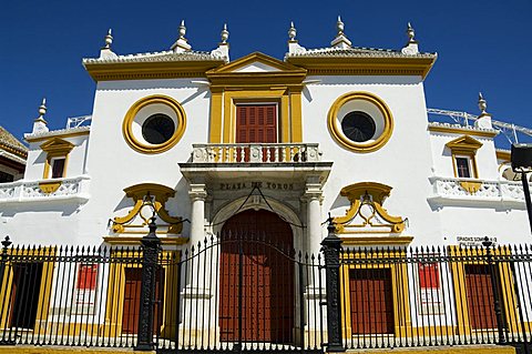 Entrance to the bull ring, Plaza de Toros de la Maestranza, El Arenal district, Seville, Andalusia, Spain, Europe