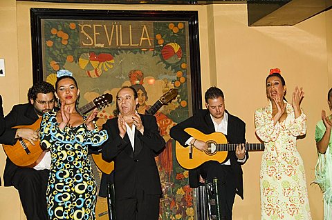 Flamenco dancers at El Arenal Restaurant, El Arenal district, Seville, Andalusia, Spain, Europe