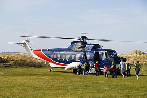 Helicopter from Penzance, Tresco, Isles of Scilly, off Cornwall, United Kingdom, Europe