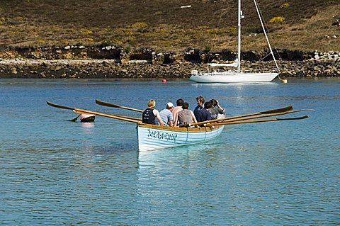 Men-A-Vaur racing gig, Bryer (Bryher), Isles of Scilly, off Cornwall, United Kingdom, Europe