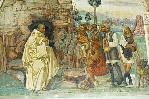 Benedictine Monastery famous for frescoes in cloisters depicting the life of St. Benedict, Monte Oliveto Maggiore, Tuscany, Italy, Europe