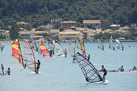 Windsurfing at Vasiliki beach, Vasiliki, Lefkada (Lefkas), Ionian Islands, Greek Islands, Greece, Europe