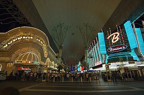 Fremont Street, the older part of Las Vegas, at night, Las Vegas, Nevada, United States of America, North America