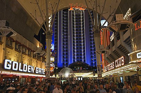 Fremont Street, the older part of Las Vegas, at night, Las Vegas, Nevada, United States of America, North America