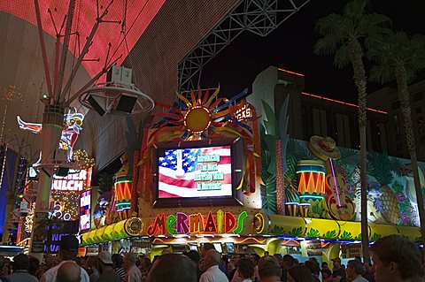 Fremont Street, the older part of Las Vegas at night, Las Vegas, Nevada, United States of America, North America