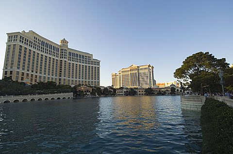 Bellagio Hotel with Caesar's Palace in the background, Las Vegas, Nevada, United States of America, North America