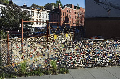 9/11 Messages on tiles on fence in Greenwich Village, Manhattan, New York, New York State, United States of America, North America