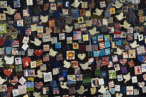 9/11 Messages on tiles on fence in Greenwich Village, Manhattan, New York, New York State, United States of America, North America