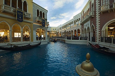 Inside the Venetian Hotel complete with gondoliers and a recreated Venice, mainly a shopping mall and restaurant area, Las Vegas, Nevada, United States of America, North America