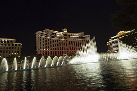 The Bellagio Hotel with its famous fountains, The Strip (Las Vegas Boulevard), Las Vegas, Nevada, United States of America, North America