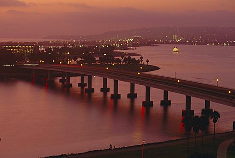 Mission Bay at dusk, San Diego, California, USA