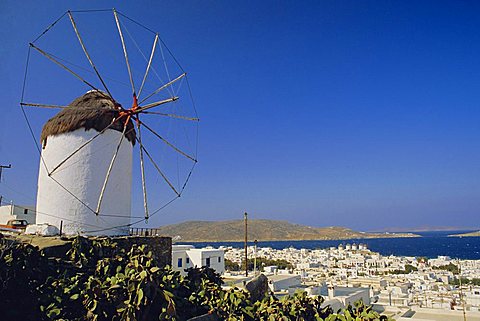 View from the upper windmills to Mykonos Town, Mykonos, Cyclades Islands, Greece