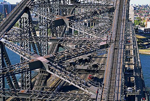 Aerial of a section of the Sydney Harbour Bridge, Sydney, New South Wales, Australia, Pacific