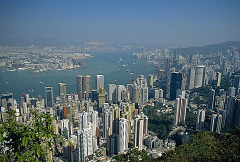 Aerial view of Hong Kong Harbour, China