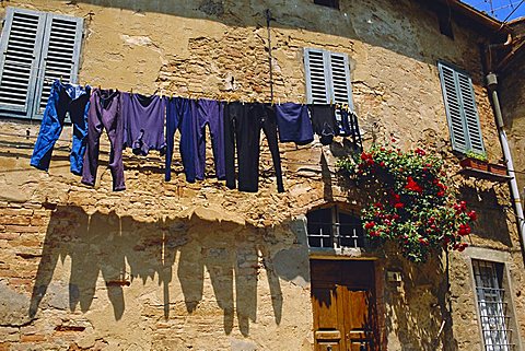 Volterra, Tuscany, Italy. Washing hanging on a line