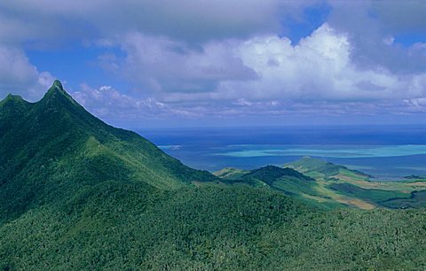 Aerial view of the east coat, island of Mauritius, Indian Ocean, Africa